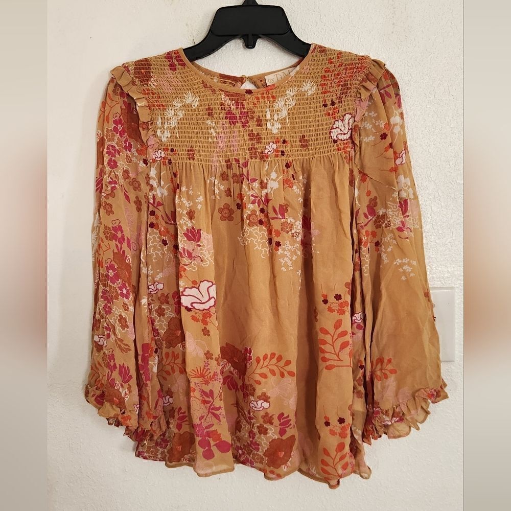 By Timo Smocked Long Sleeve Tunic Top Size Small